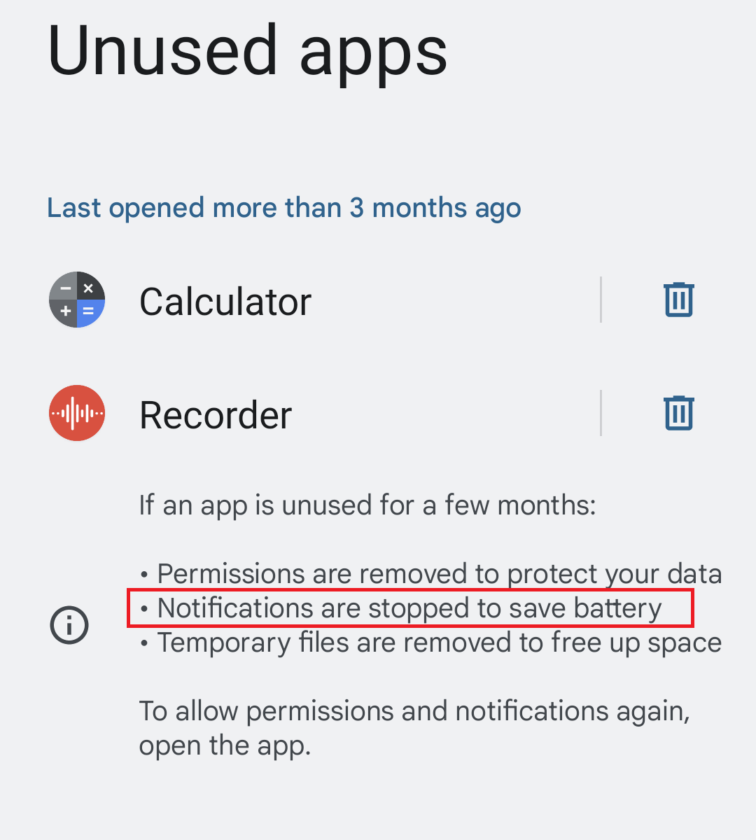 Unused apps